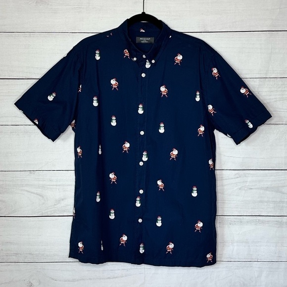 Primark Other - Primark Navy Blue Christmas Button Down Shirt Size Large